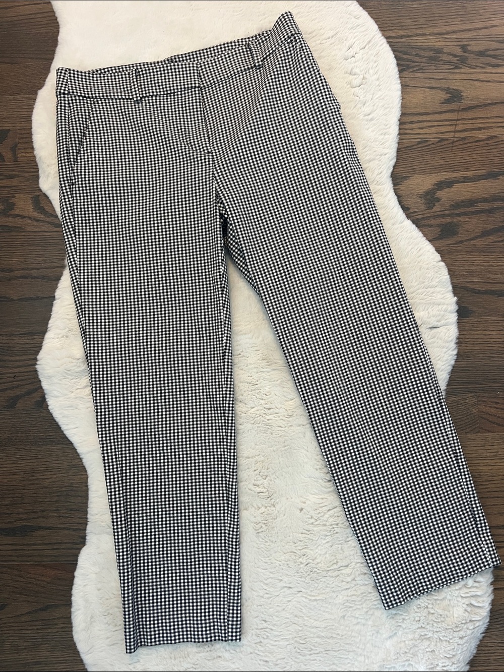 Loft Women's Black and White Riviera Slim Gingham Straight-Leg Pants, size 4